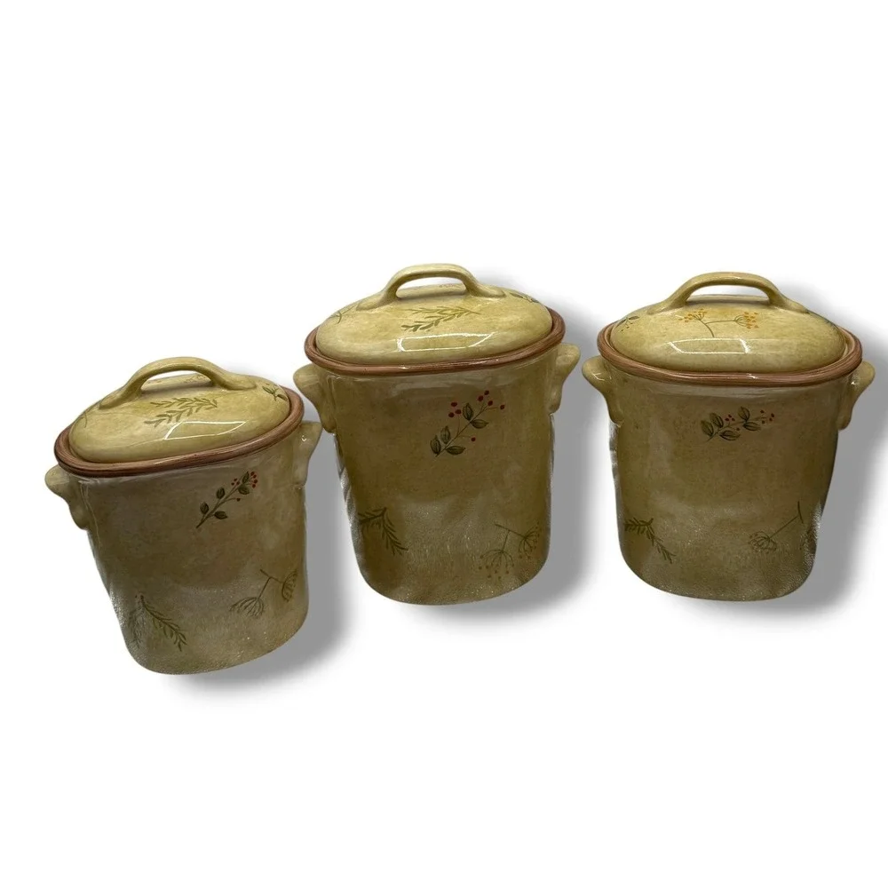 Vintage‎ Cheri Bloom 222 Fifth 3 Piece Canister Set Yellow Ceramic Farmhouse
